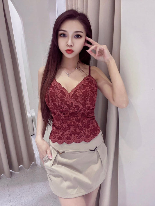 BT003 秋風蕾絲小可愛 火辣紅 M~XL