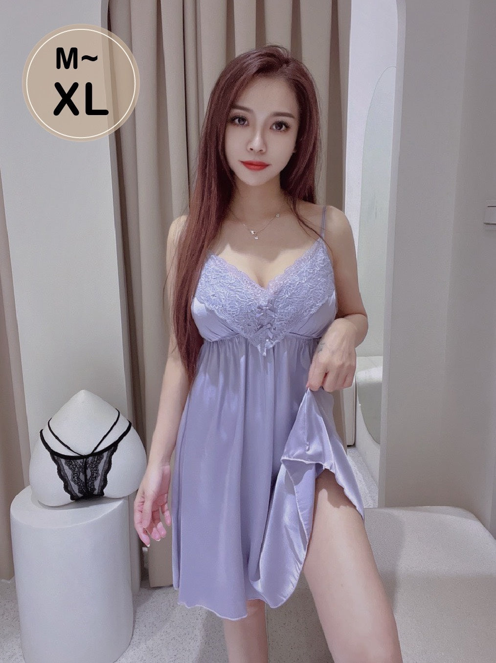 L029 法式吊帶小性感睡衣 浪漫紫 M~XL