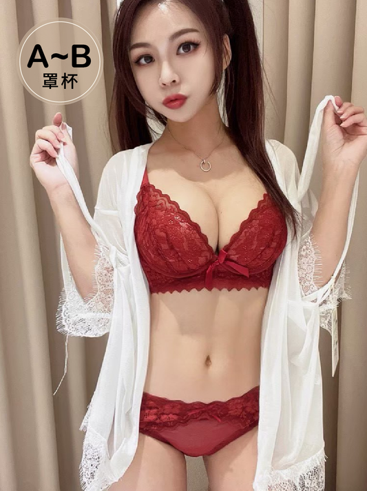 花樣輕語 碎花小性感內衣 AB杯 酒紅色