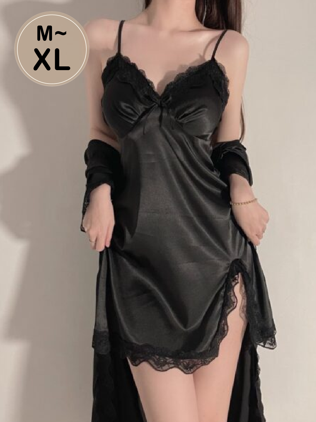 L013 優雅柔軟冰絲綢睡裙 氣質白 M~XL
