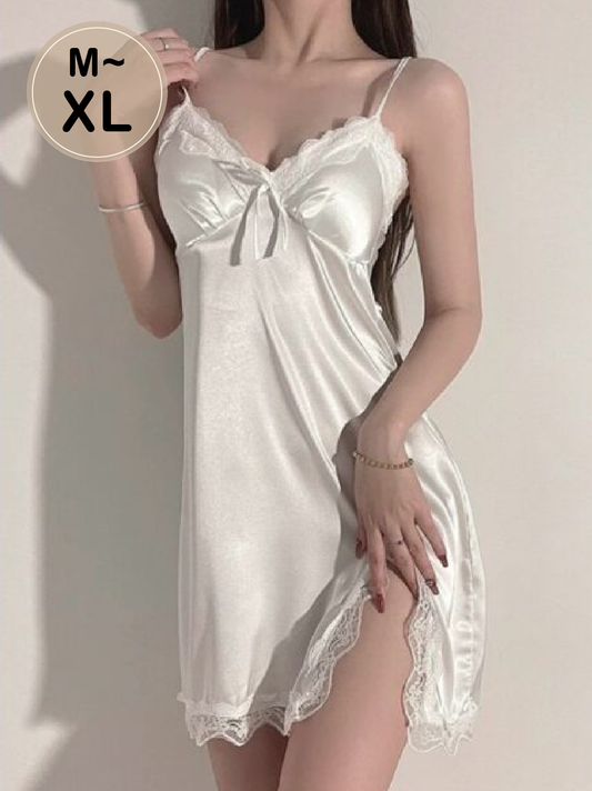 L013 優雅柔軟冰絲綢睡裙 氣質白 M~XL