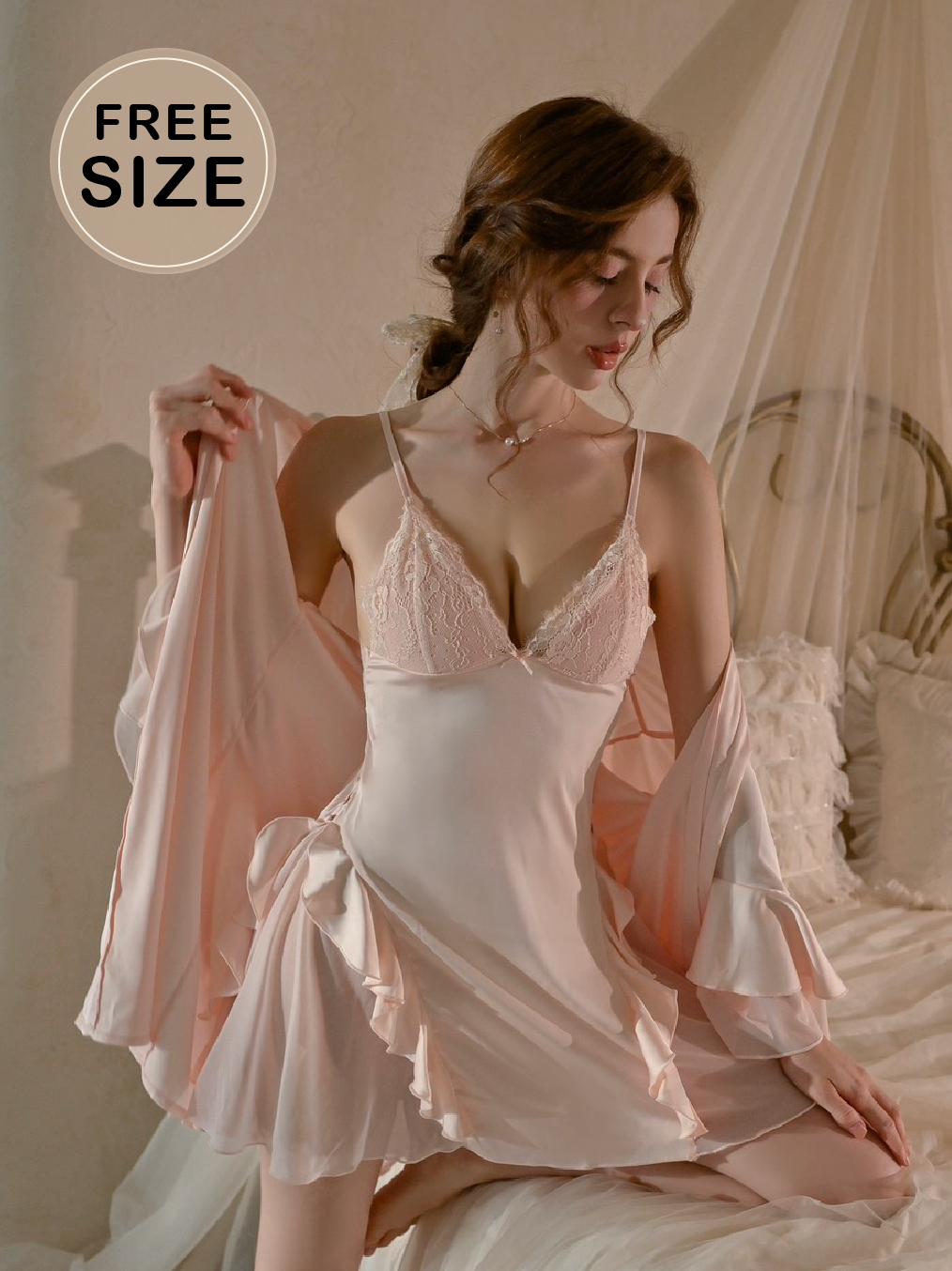 L024 花邊冰絲小露背睡衣 性感黑 FREE SIZE
