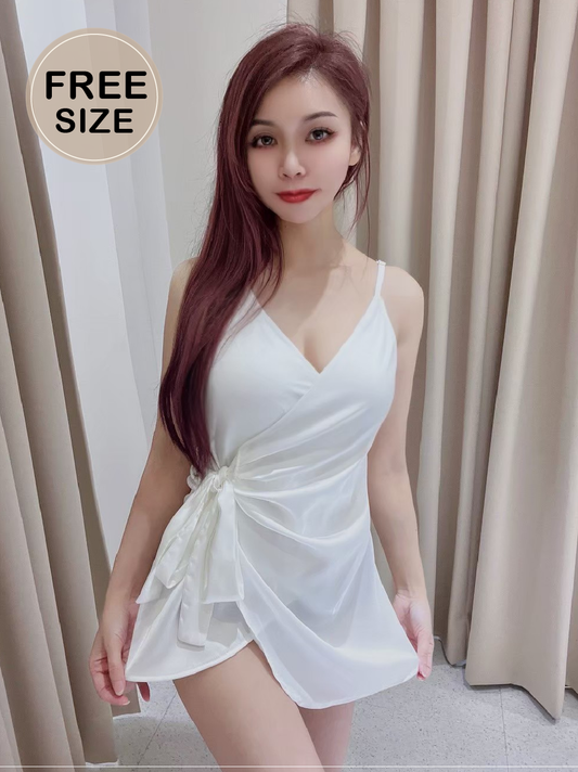 L023 冰絲綁帶小性感睡衣 氣質白 FREE SIZE