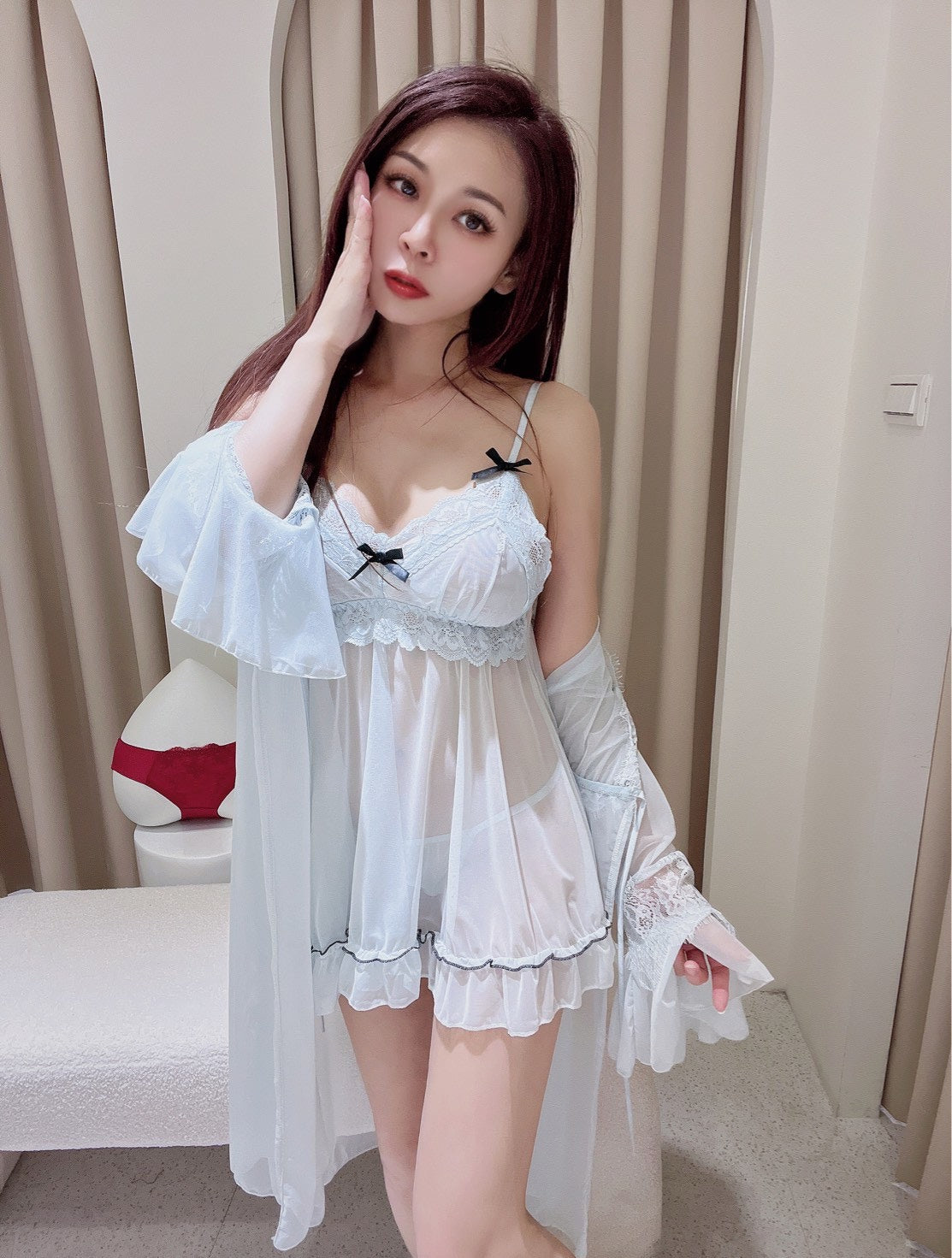 L020 性感網紗甜美風睡衣 淺藍色 FREE SIZE